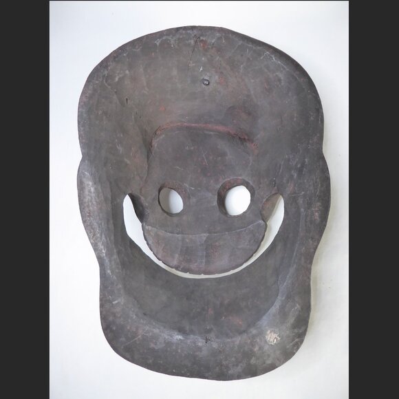 VINTAGE 13.5” NEPAL SMILING SKULL SKELETON HAND CARVED WOOD MASK WALL HANGING - Picture 2 of 8